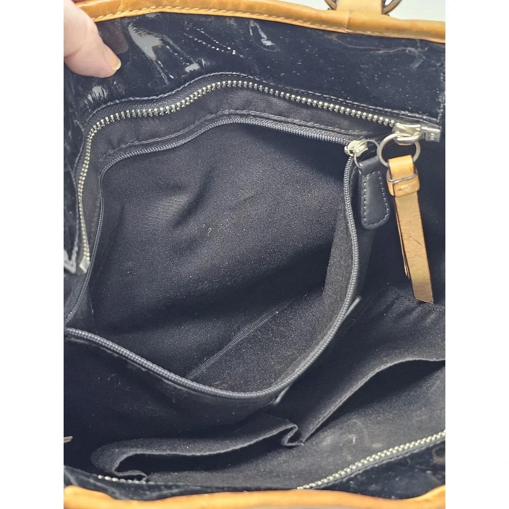 Coach Tote Bag Womens Medium Black Signature C Patent Leather Shoulder Purse